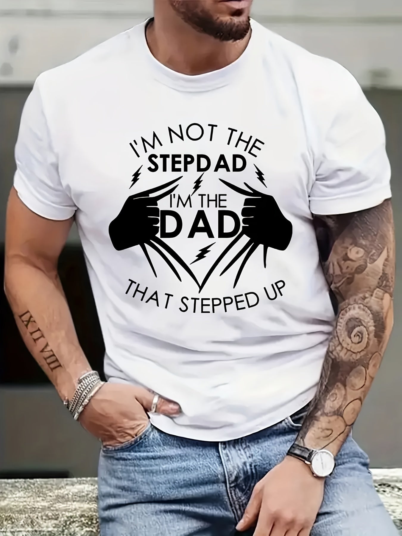 Men's Graphic T-Shirt - Stand Up Dad Stepfather Casual Top