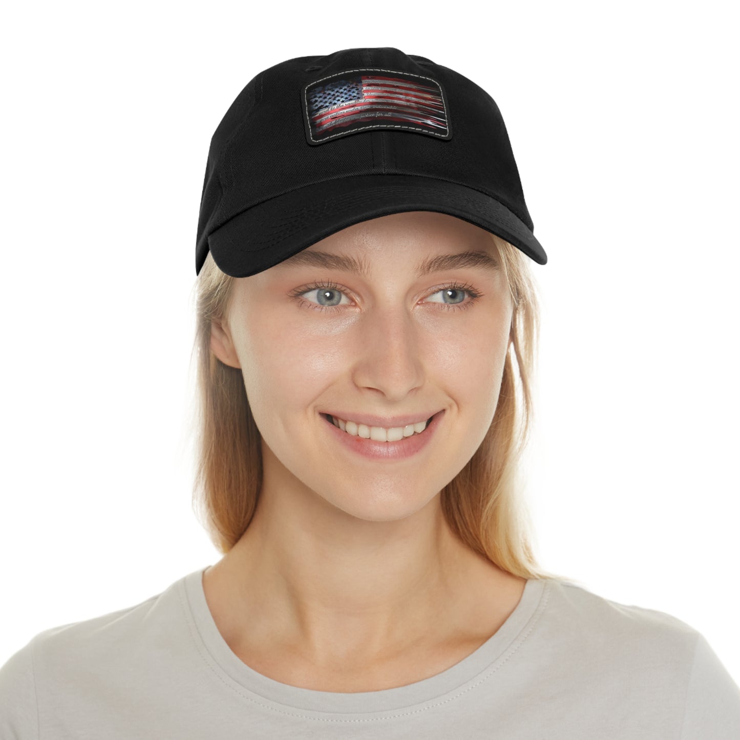 Patriotic Pledge Hat with Leather Patch - American Flag Cap
