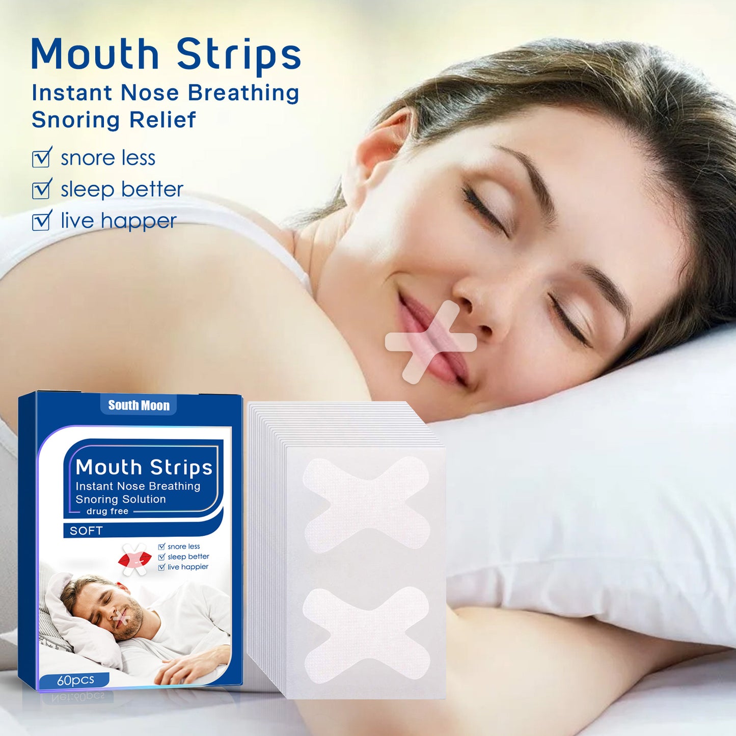 South Moon Anti-Snoring Patch, Closed Mouth Patch For Adults Stop Snoring At Night Patch For Breathing To Prevent Snoring When You Sleep With Your Mouth Open