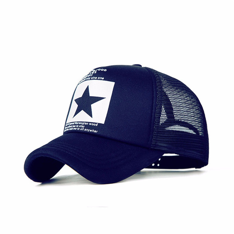 Five-pointed Star Print Mesh Cap Men's European and American Hip-hop Truck Hat Sun Visor Mesh Cap