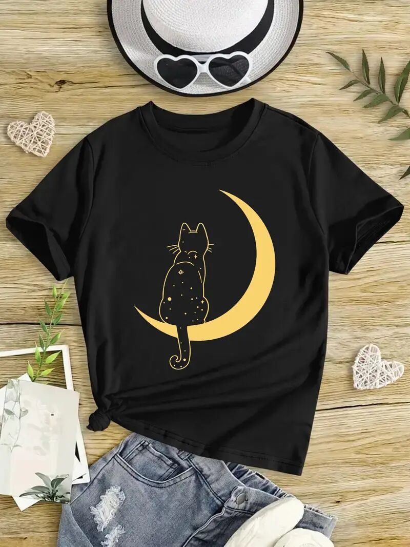 Men's Graphic T-Shirt - Women's Black Printed Short Sleeved Shirt