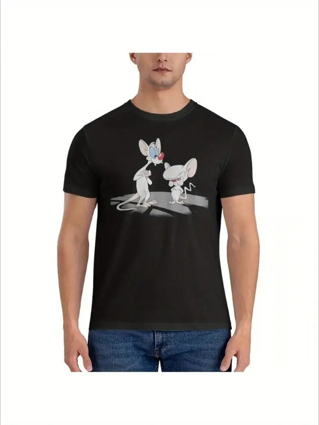 Print T-Shirt Men Pinky And The Brain Novelty Tee Shirt Crew Neck Short Sleeve T Shirts Printed Clothes