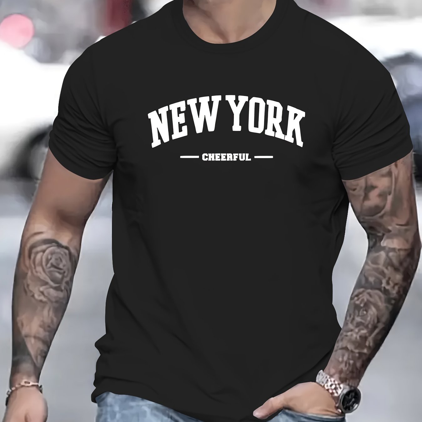 Men's New York Creative Printed Casual Novelty T-shirt, Short Sleeved Summer&spring Top, Comfortable Fit, Fashionable Street Casual Round Neck T-shirt, Suitable For Daily Wear