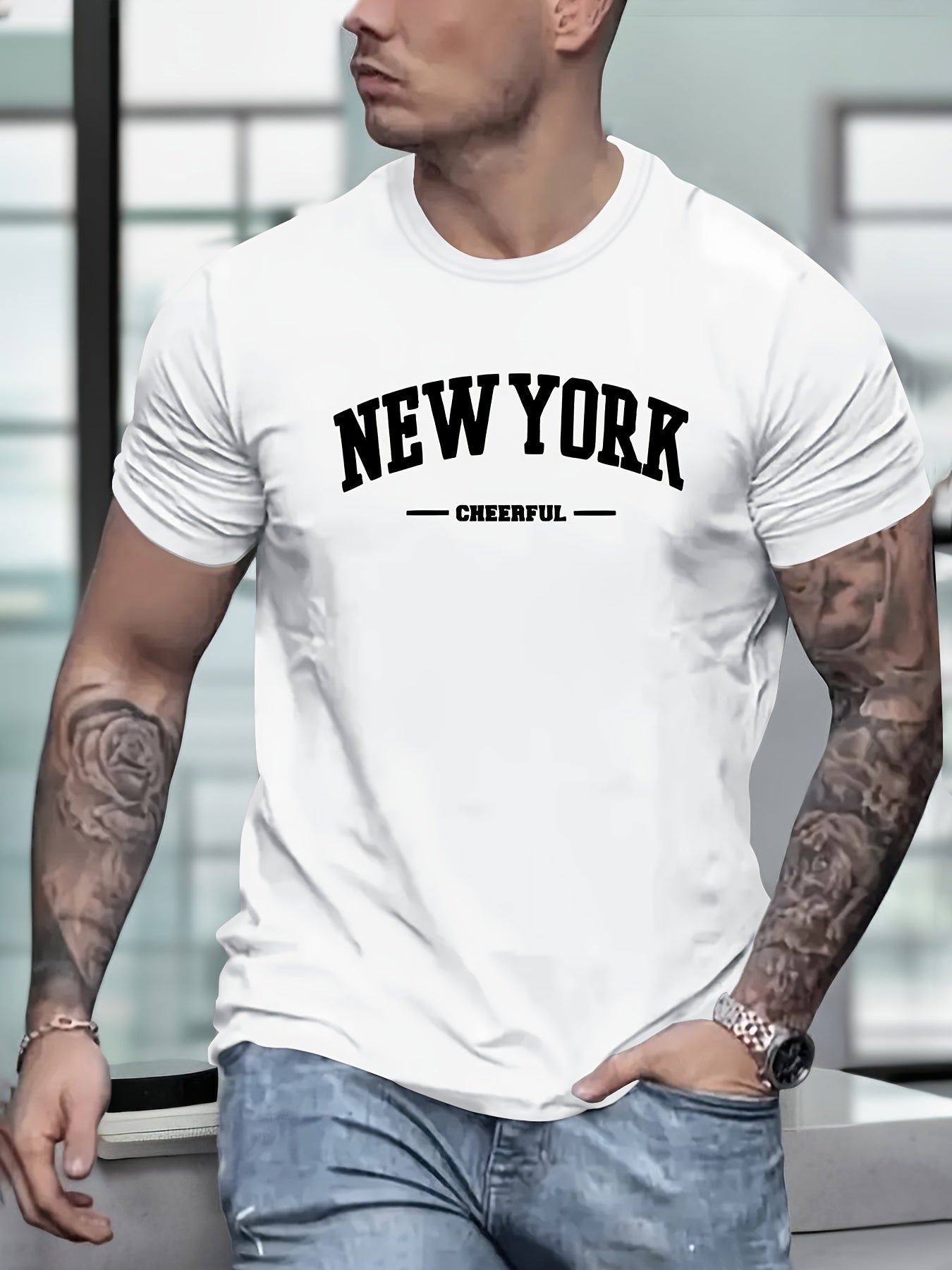 Men's New York Creative Printed Casual Novelty T-shirt, Short Sleeved Summer&spring Top, Comfortable Fit, Fashionable Street Casual Round Neck T-shirt, Suitable For Daily Wear