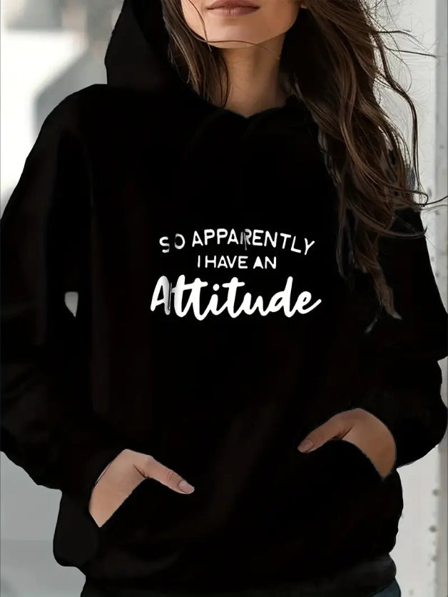 Woman Hoodie Kangaroo Pocket Print Funny Graphic Hoodies Autumn Casual Sweatshirt- So Apparently I Have An Attitude