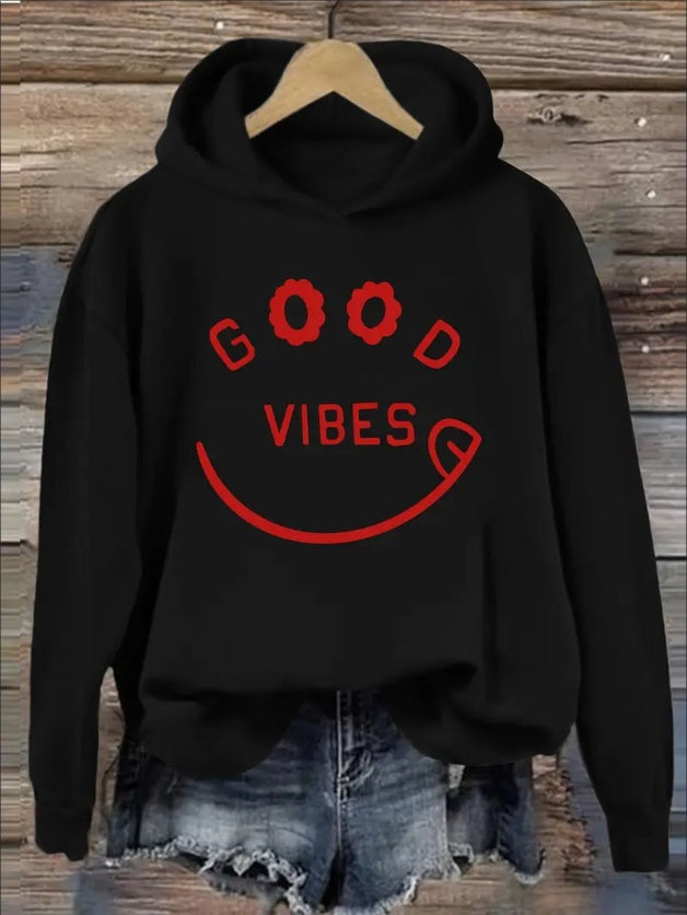 Graphic Print Hoodie, Casual Hooded Sweatshirt, With Floral And Alphabet Patterns, For Women, Fall Winter Collection