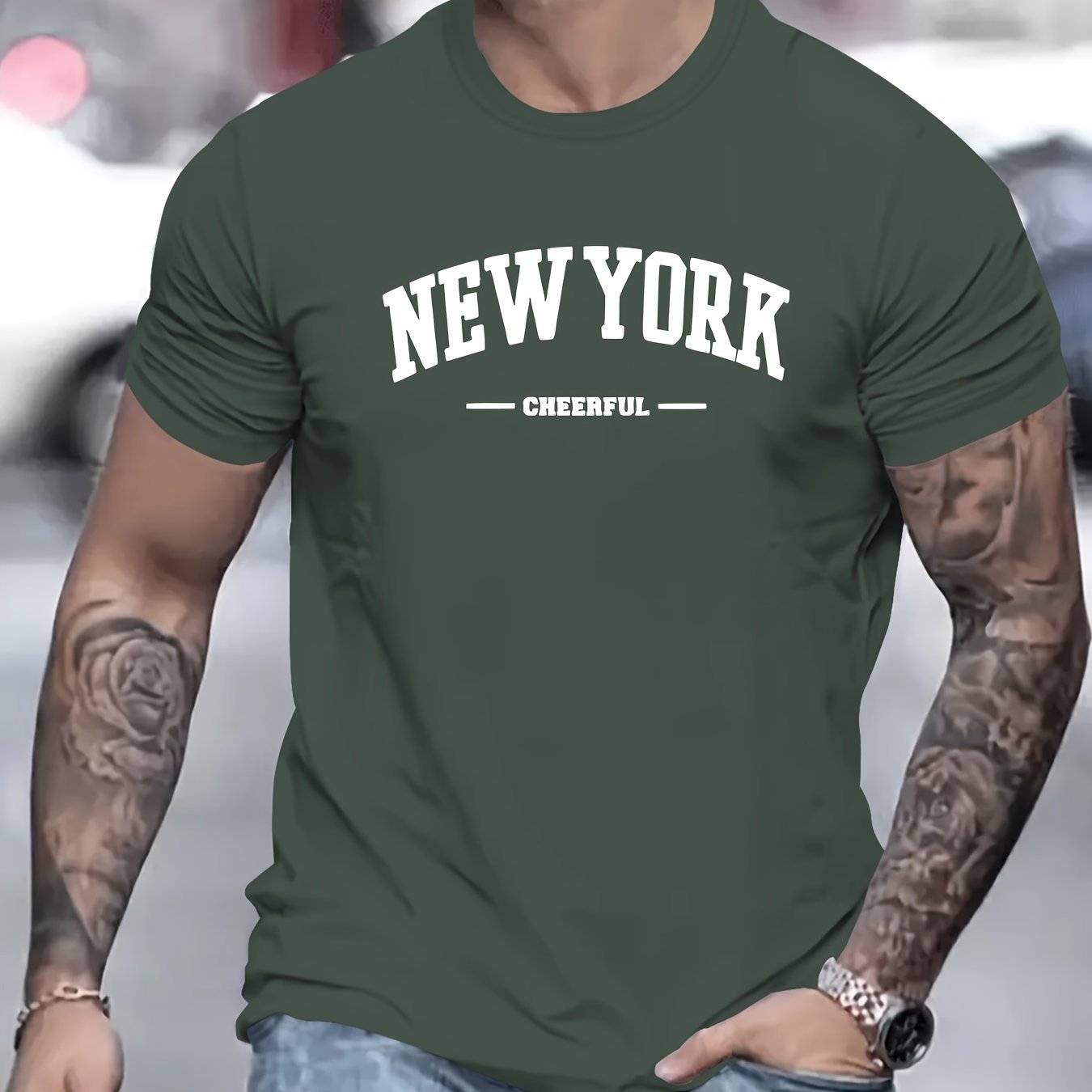 Men's New York Creative Printed Casual Novelty T-shirt, Short Sleeved Summer&spring Top, Comfortable Fit, Fashionable Street Casual Round Neck T-shirt, Suitable For Daily Wear
