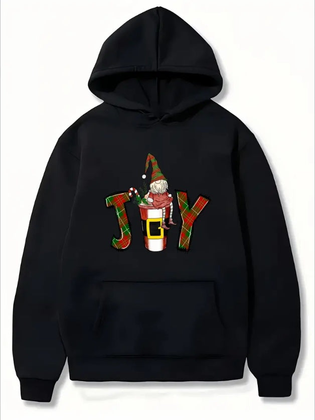 Women'S Christmas Gnome Carol Print Hoodie Regular Fit, Long Sleeve, Regular Length, Casual Pullover With Pocket Detail, Fall Winter Hooded Sweatshirt