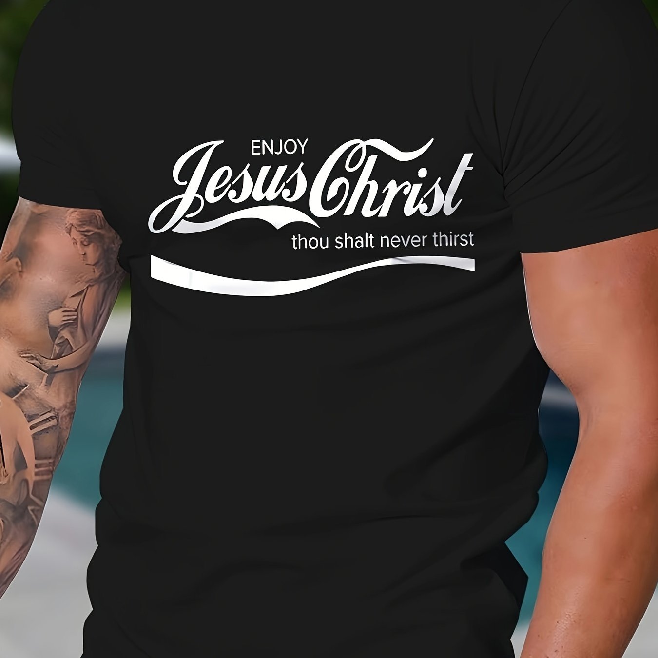 Men's Graphic T-Shirt with Jesus Christ Design - Casual Short Sleeve