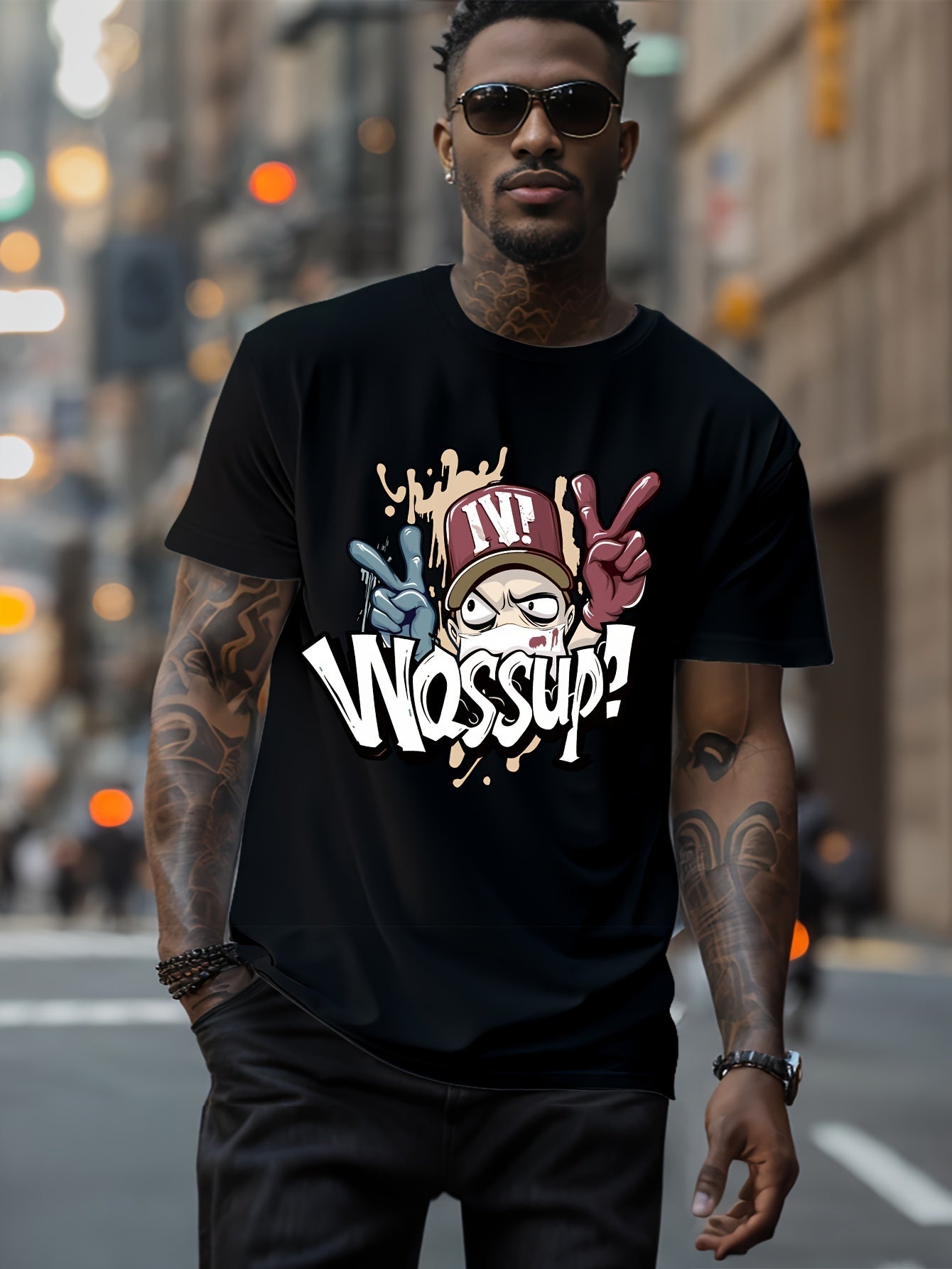 What's Up Fashionable Printed Summer And Spring Men's T-shirts, Casual Short Sleeved Fashionable Style T-shirts, Sports New Products, Casual New Tops