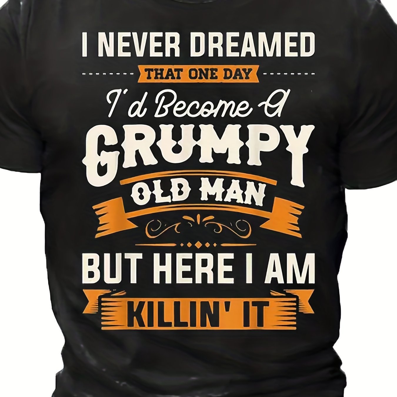 Summer Outdoor Leisure Old Man Letter Print Pattern Elastic Round Neck T-shirt Short Sleeved Fashionable Clothing