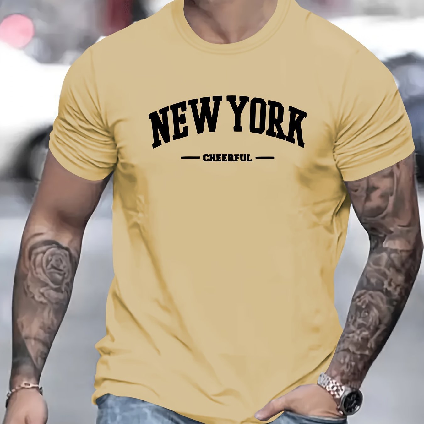 Men's New York Creative Printed Casual Novelty T-shirt, Short Sleeved Summer&spring Top, Comfortable Fit, Fashionable Street Casual Round Neck T-shirt, Suitable For Daily Wear