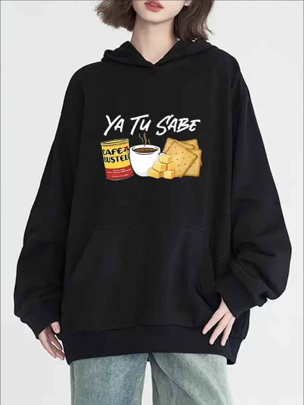 Women's Casual Hoodie With Cookie & Letter Print - Long Sleeve, Round Neck With Pockets, Cozy Pullover For Fall & Winter