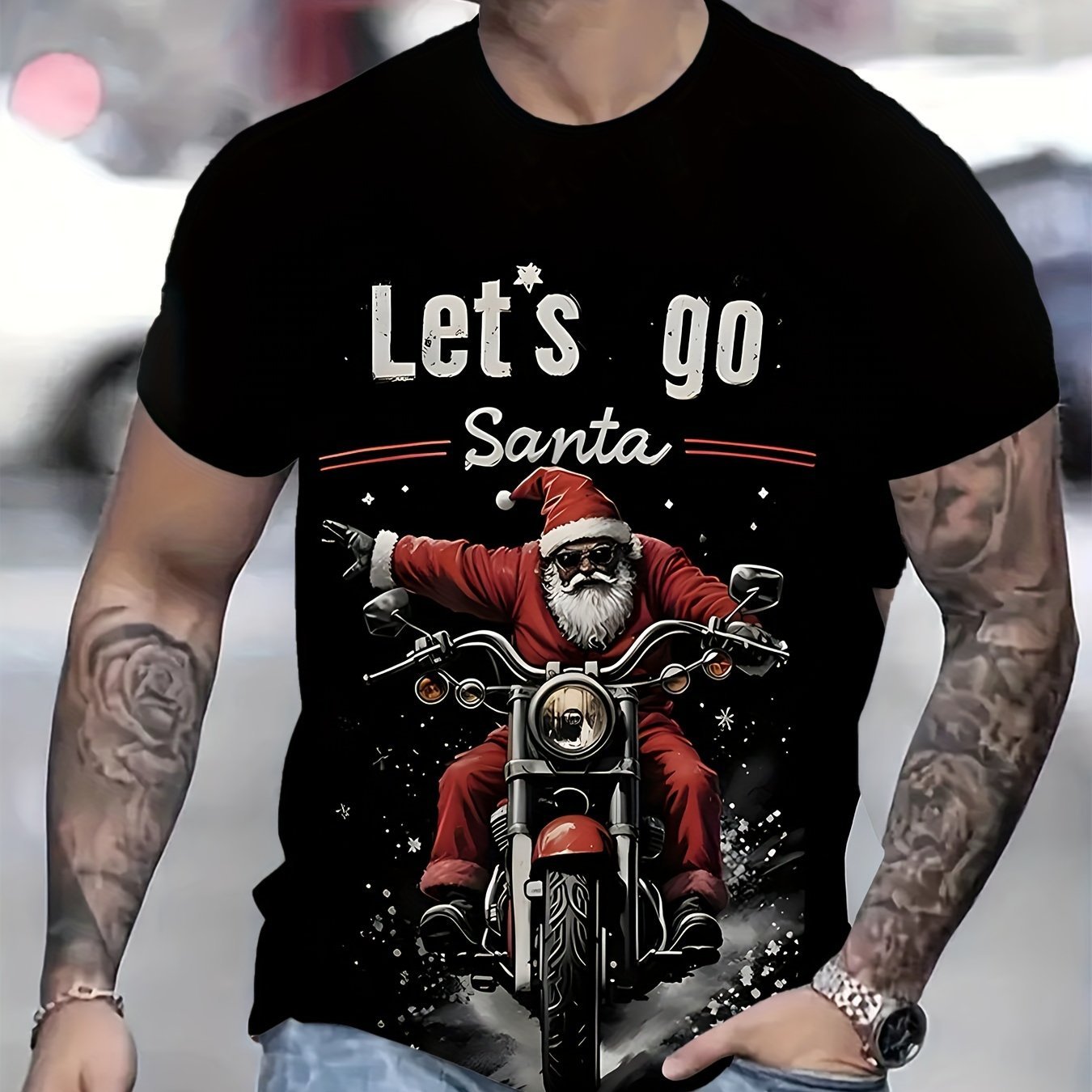 Men's Graphic T-Shirt - 3D Christmas Motorcycle Print for Casual Wear