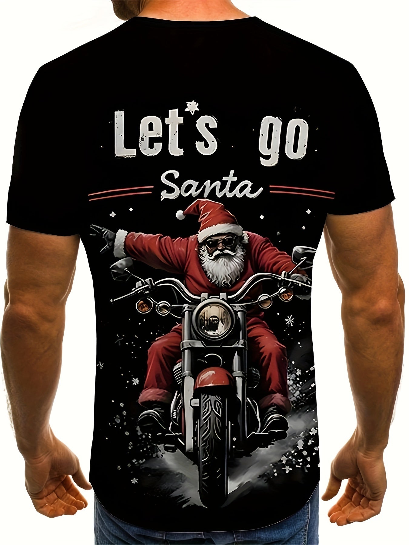 Men's Graphic T-Shirt - 3D Christmas Motorcycle Print for Casual Wear
