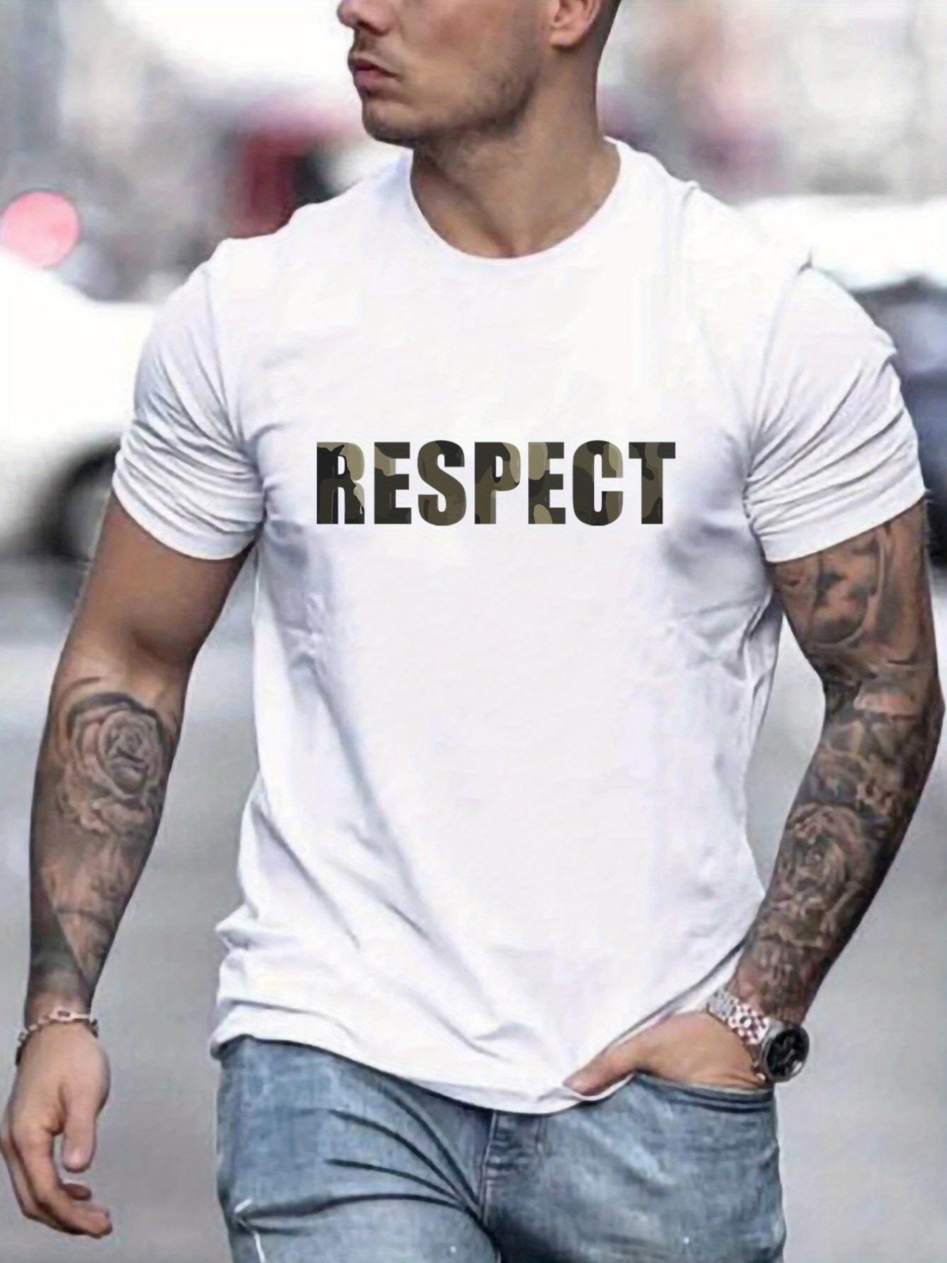 Men's Graphic T-Shirt - Retro RESPECT Patterned Summer Tee