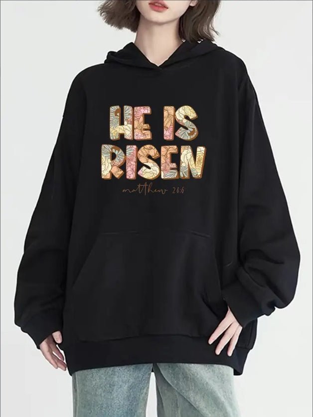 Women's Casual Hoodie With Letter Print - Long Sleeve, Round Neck With Pockets, Cozy Knit Pullover For Fall & Winter