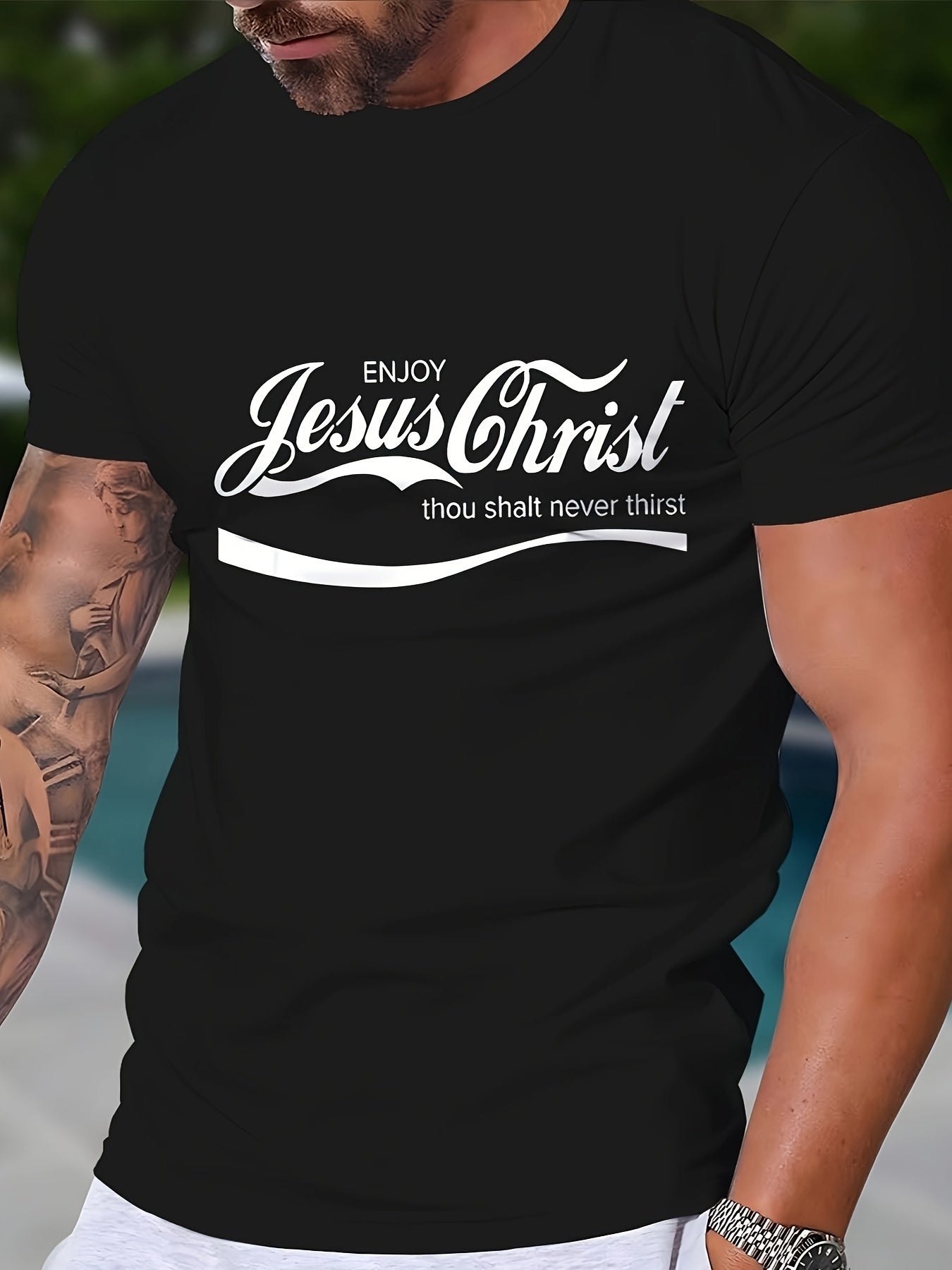 Men's Graphic T-Shirt with Jesus Christ Design - Casual Short Sleeve