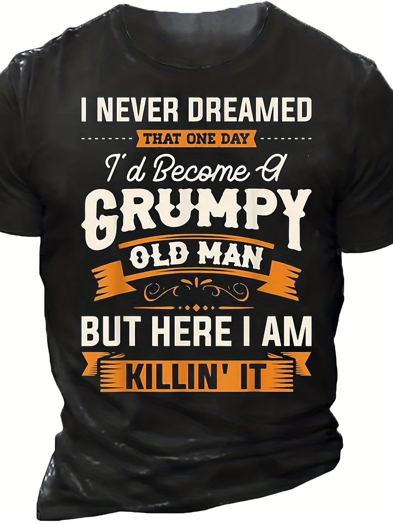 Summer Outdoor Leisure Old Man Letter Print Pattern Elastic Round Neck T-shirt Short Sleeved Fashionable Clothing