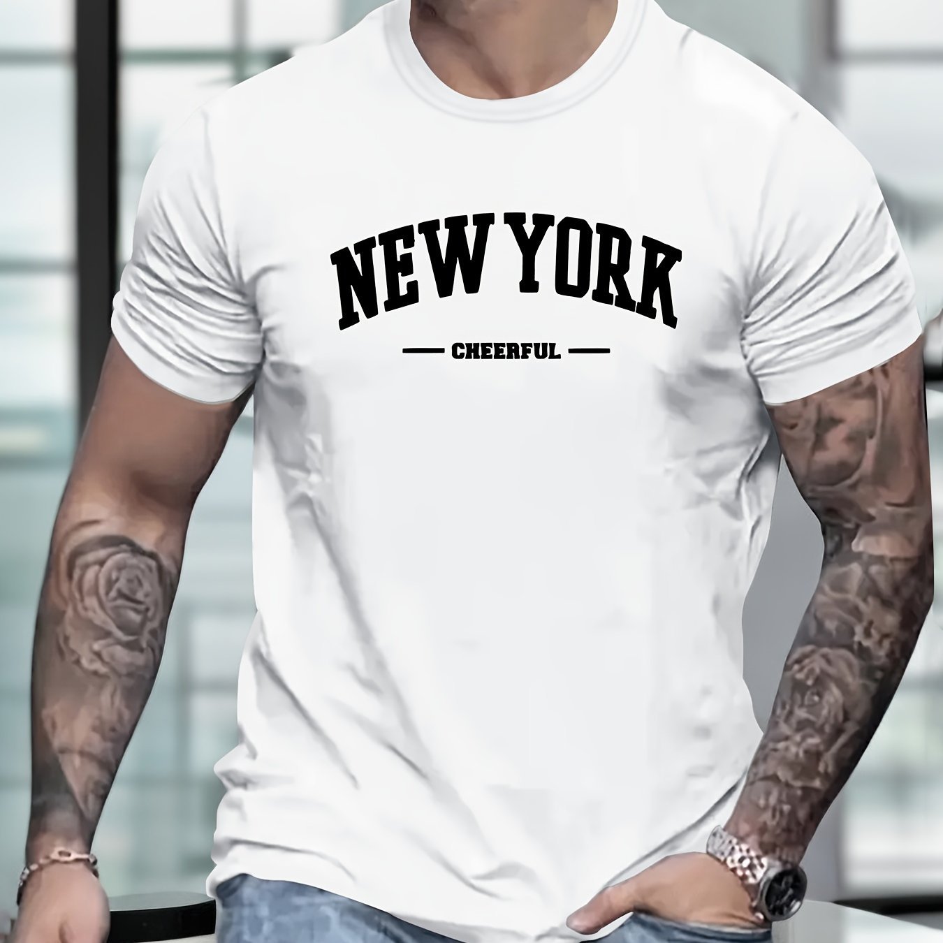 Men's New York Creative Printed Casual Novelty T-shirt, Short Sleeved Summer&spring Top, Comfortable Fit, Fashionable Street Casual Round Neck T-shirt, Suitable For Daily Wear