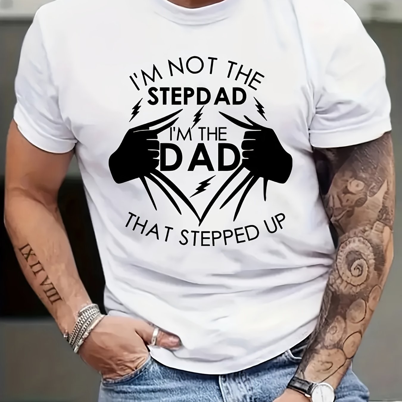 Men's Graphic T-Shirt - Stand Up Dad Stepfather Casual Top