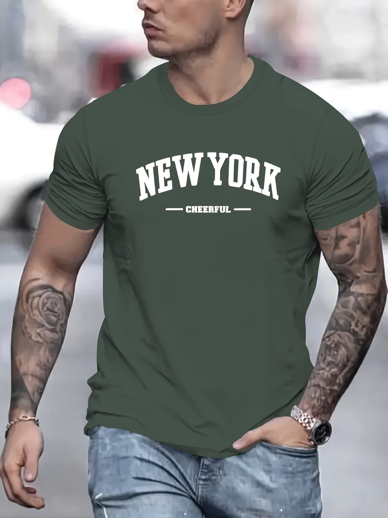 Men's New York Creative Printed Casual Novelty T-shirt, Short Sleeved Summer&spring Top, Comfortable Fit, Fashionable Street Casual Round Neck T-shirt, Suitable For Daily Wear