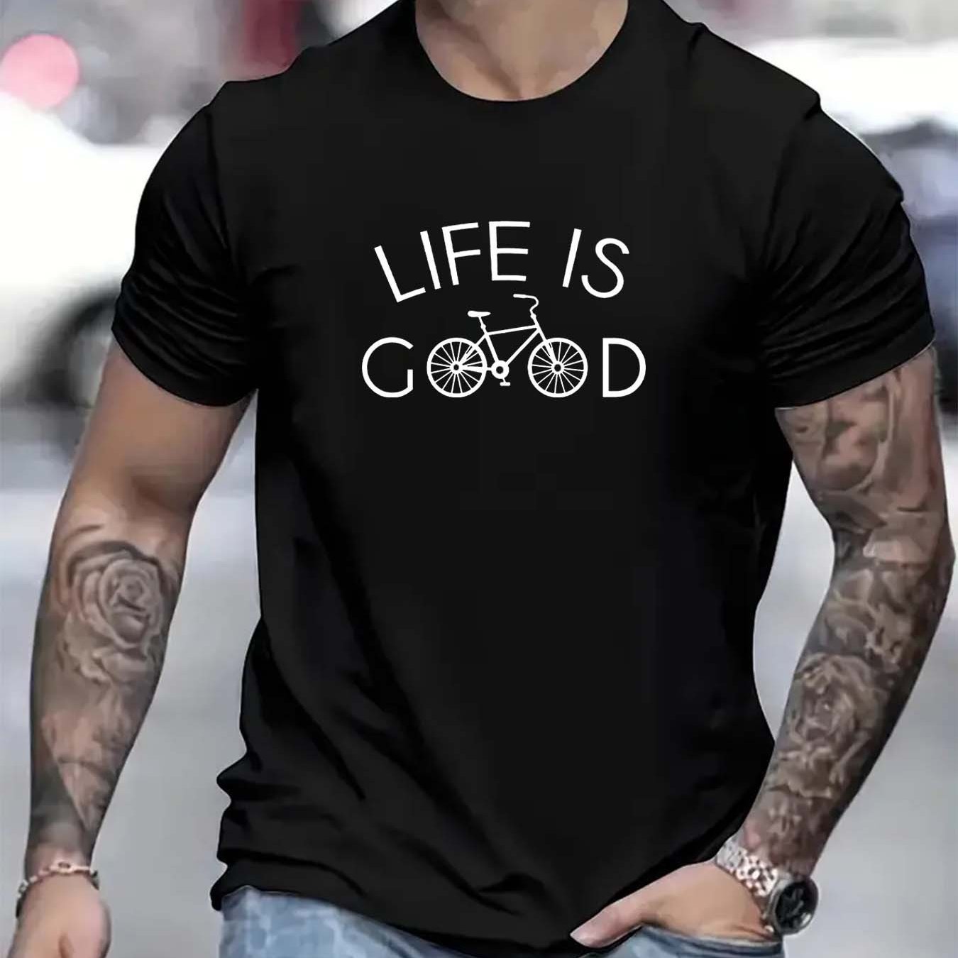Men's Graphic T-Shirt - Bicycle Pattern Retro Casual Summer Tee