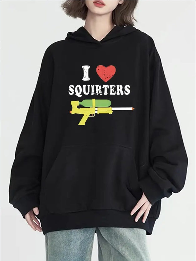 Women's Fun Water Gun Print Hoodie - Casual Long Sleeve With Pockets, Cozy Pullover For Fall & Winter