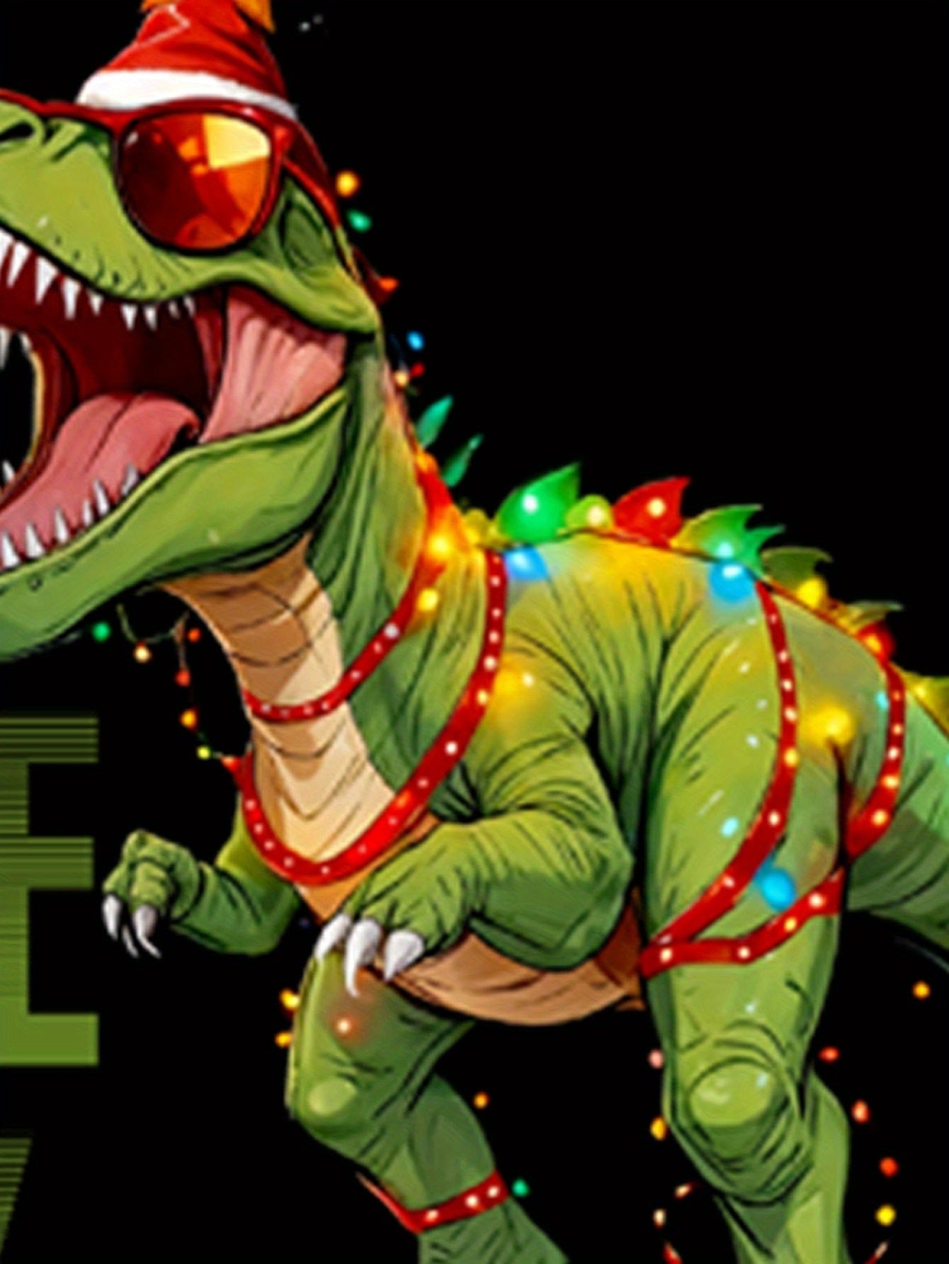Men's Graphic T-Shirt - 3D Printed Dinosaur Christmas Tree Design