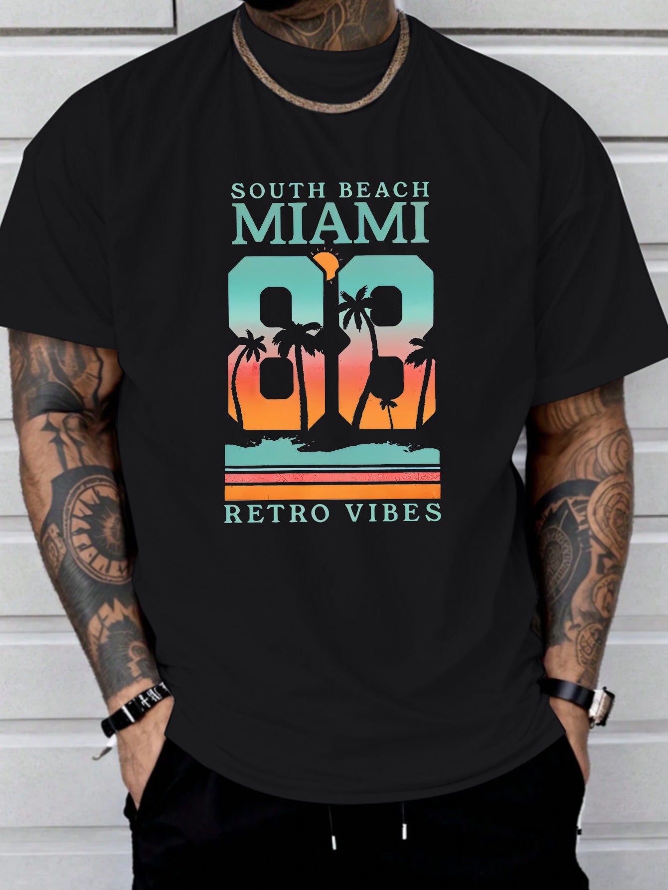 Men's Graphic T-Shirt - Retro Miami South Beach Printed Tee