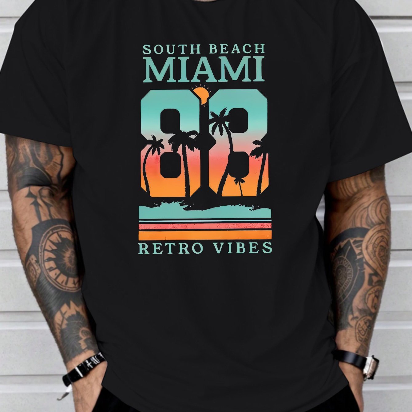 Men's Graphic T-Shirt - Retro Miami South Beach Printed Tee