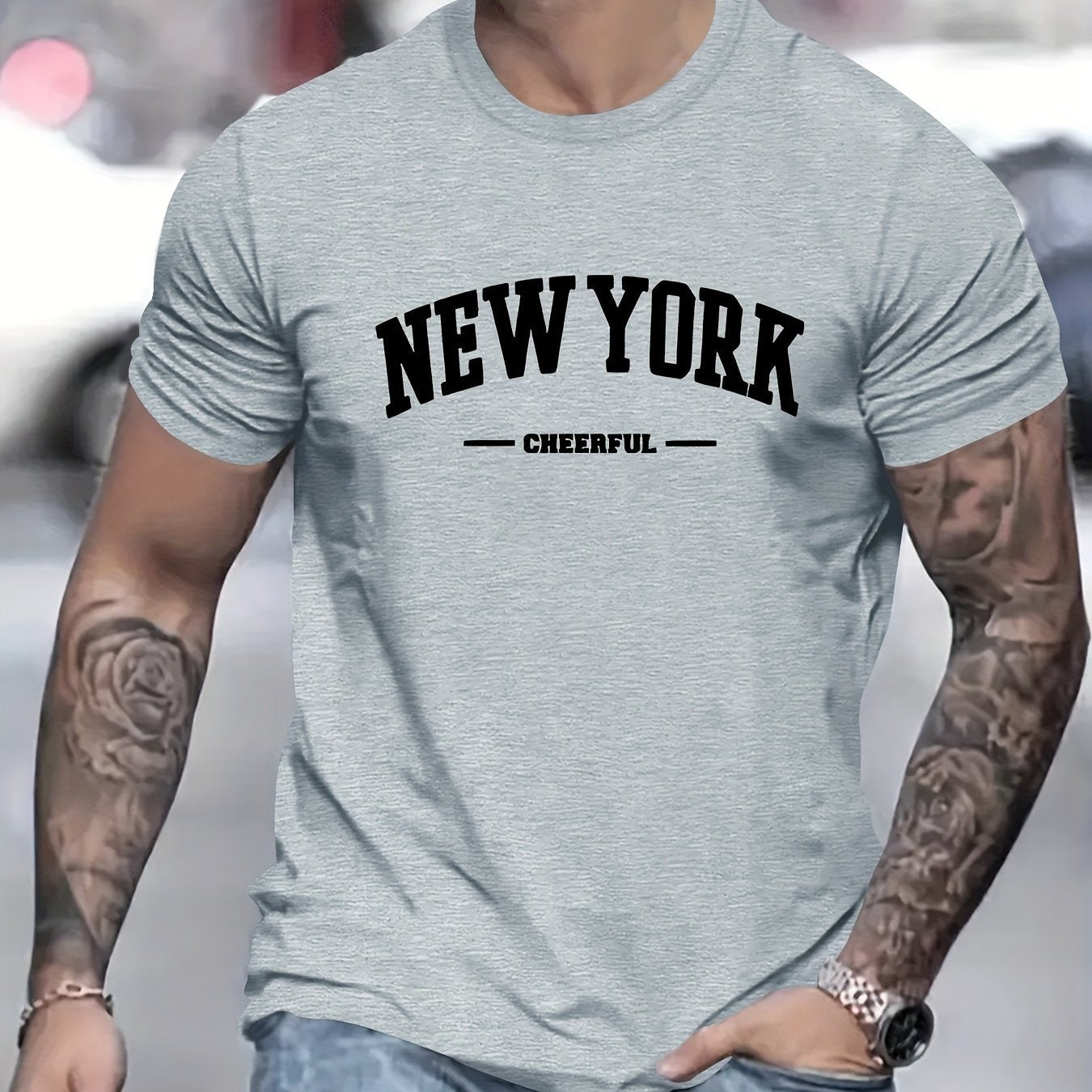 Men's New York Creative Printed Casual Novelty T-shirt, Short Sleeved Summer&spring Top, Comfortable Fit, Fashionable Street Casual Round Neck T-shirt, Suitable For Daily Wear