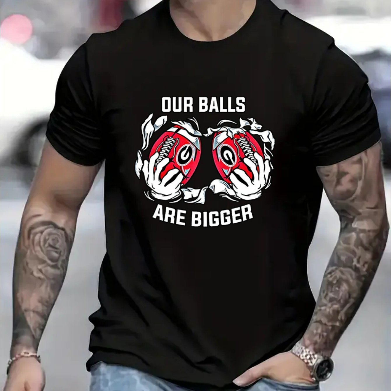 Our Ball Is A Larger Graphic Men's Short Sleeved T-shirt, Comfortable Stretch Summer Fashion T-shirt, Casual Daily Style Fashion Clothing