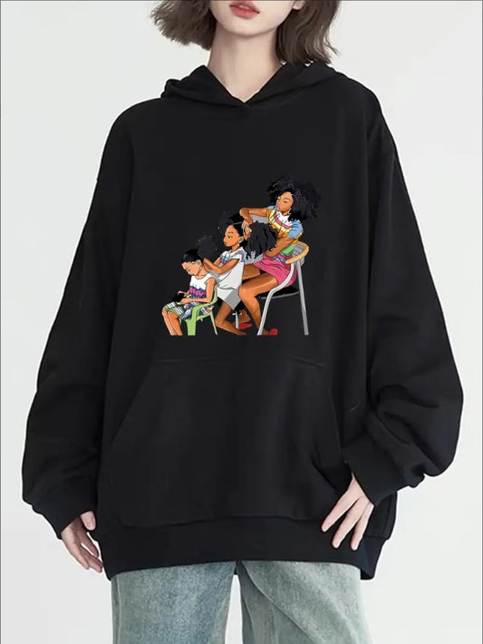 Women's Casual Printed Long Sleeve Hoodie With Kangaroo Pocket,  All-Season Fashion, Sportswear, Outdoor Apparel