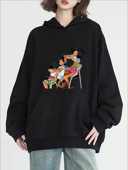 Women's Casual Printed Long Sleeve Hoodie With Kangaroo Pocket,  All-Season Fashion, Sportswear, Outdoor Apparel