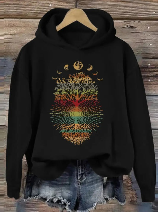 Tree Print Hoodie, Casual Hooded Sweatshirt For Winter & Fall, Women's Clothing