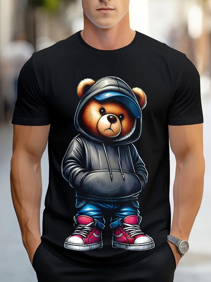Men's Graphic T-Shirt - Retro Geometric Bear Design for Casual Outings