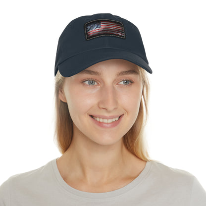 Patriotic Pledge Hat with Leather Patch - American Flag Cap
