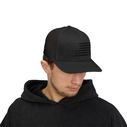 Black American Flag Snapback Trucker Cap - Stylish Mesh Hat for Outdoors and Casual Wear