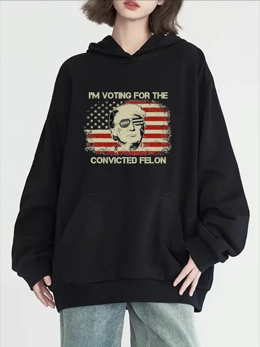 Women's Casual Hoodie With American Flag Graphic, Long Sleeve, Hooded Neck, Front Pocket, All-Season Fashion Pullover Sweatshirt