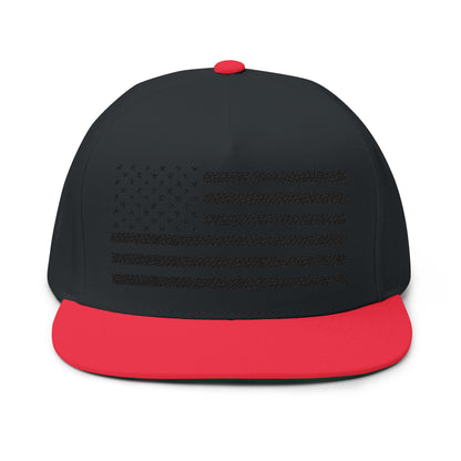 Embroidered American Flag Flat Bill Cap