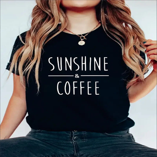 Sunshine Coffee Printed Solid Color T-shirt For Women