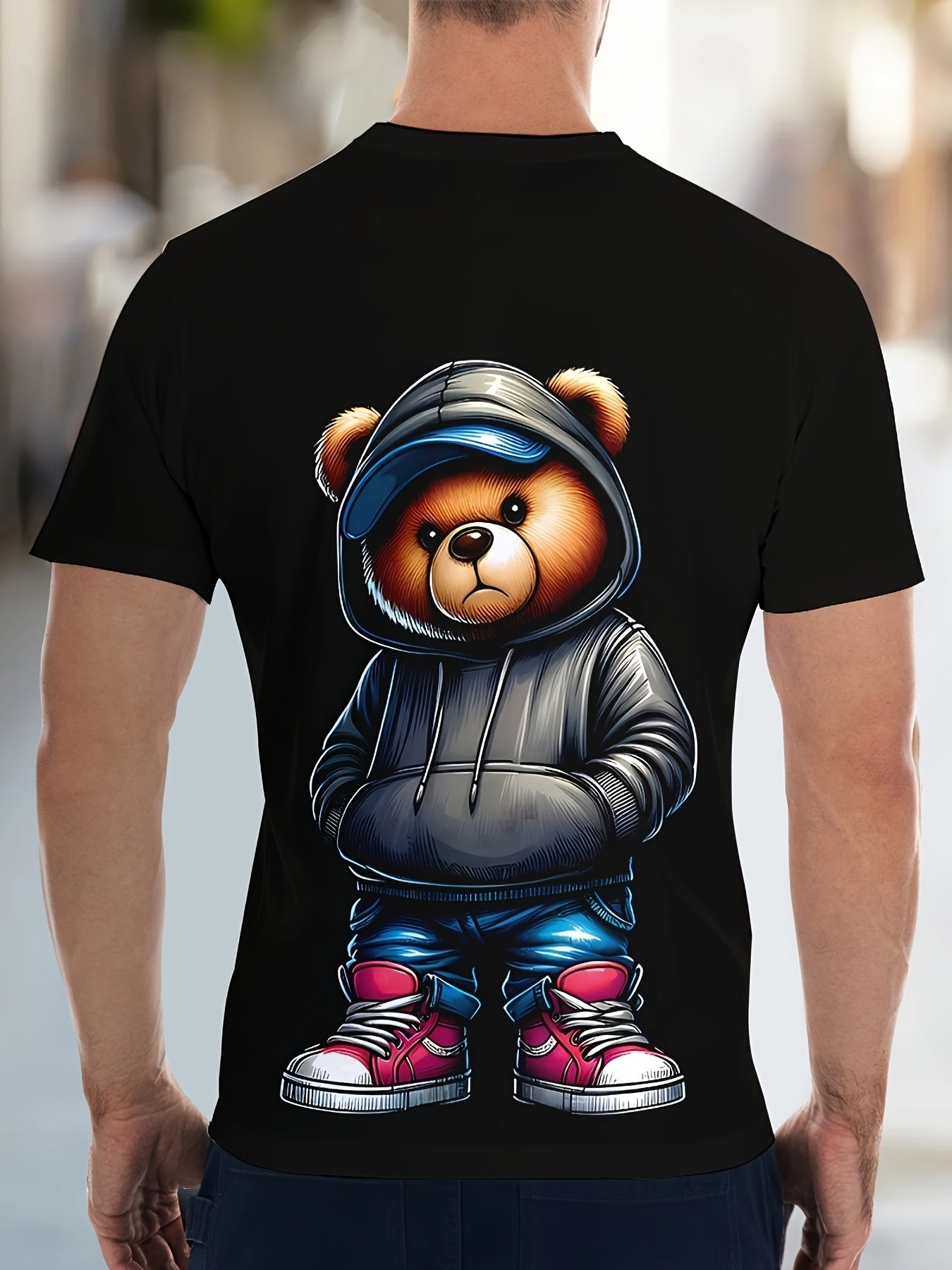 Men's Graphic T-Shirt - Retro Geometric Bear Design for Casual Outings