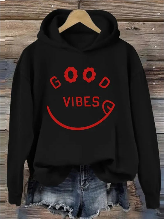 Graphic Print Hoodie, Casual  Hooded Sweatshirt, With Floral And Alphabet Patterns, For Women, Fall Winter Collection