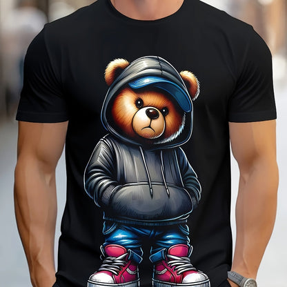 Men's Graphic T-Shirt - Retro Geometric Bear Design for Casual Outings