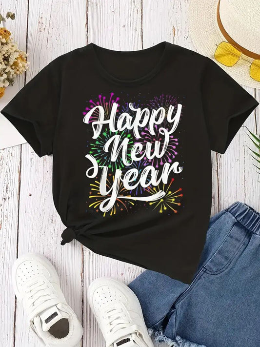 Women's Graphic T-Shirt: Chic Black Printed Short Sleeved Top