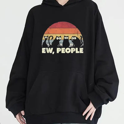 Women's Casual Cat Graphic Printed Hoodie With Kangaroo Pocket, Long Sleeve, Hooded Neck - All Season Relaxed Fit Pullover Sweatshirt