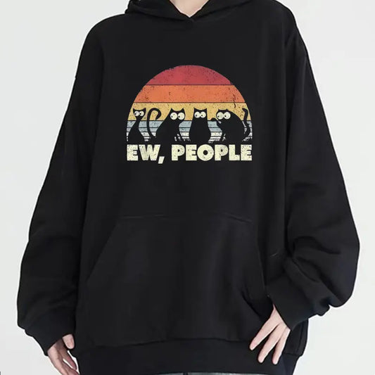 Women's Casual Cat Graphic Printed Hoodie With Kangaroo Pocket, Long Sleeve, Hooded Neck - All Season Relaxed Fit Pullover Sweatshirt