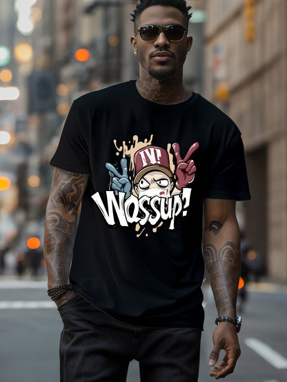 What's Up Fashionable Printed Summer And Spring Men's T-shirts, Casual Short Sleeved Fashionable Style T-shirts, Sports New Products, Casual New Tops