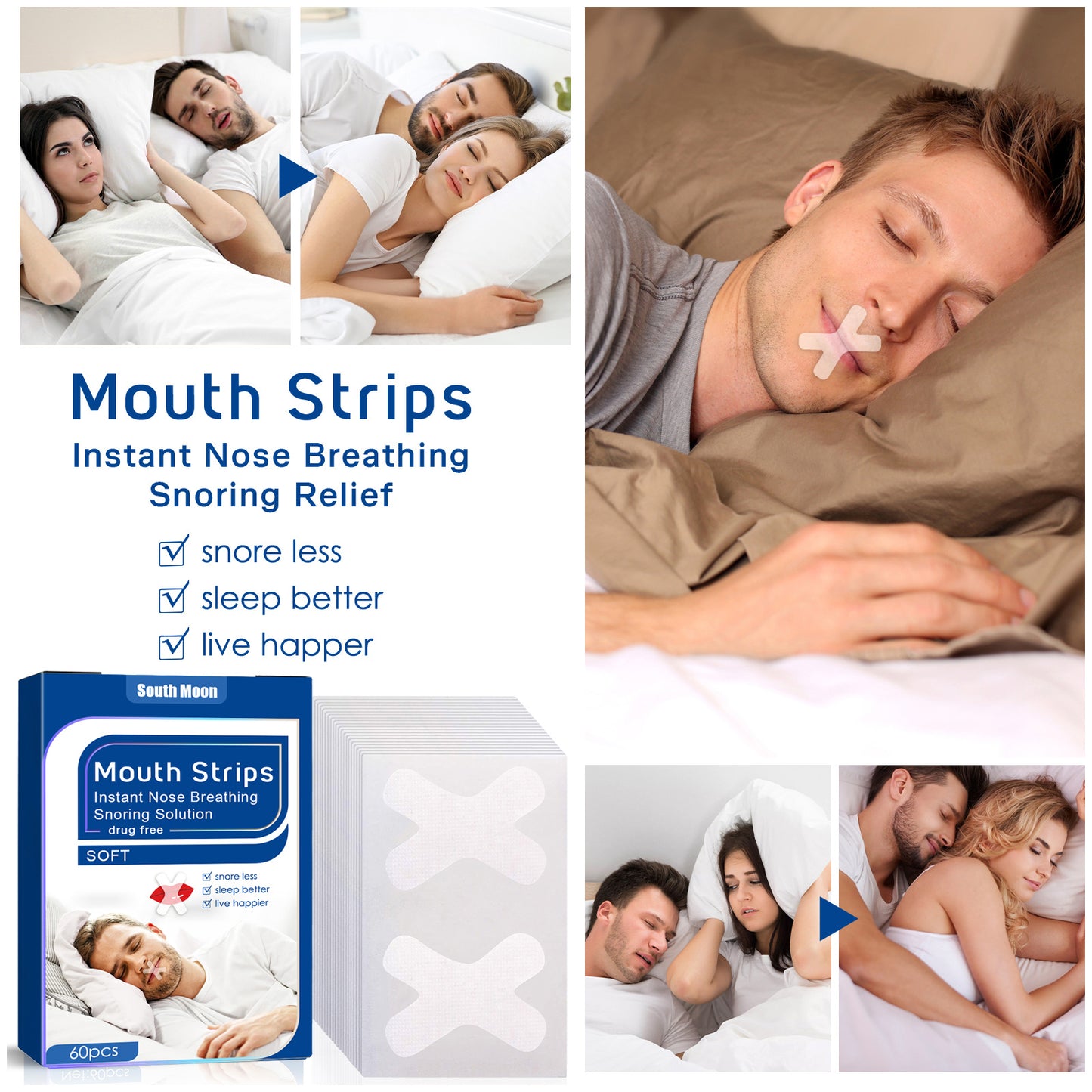 South Moon Anti-Snoring Patch, Closed Mouth Patch For Adults Stop Snoring At Night Patch For Breathing To Prevent Snoring When You Sleep With Your Mouth Open